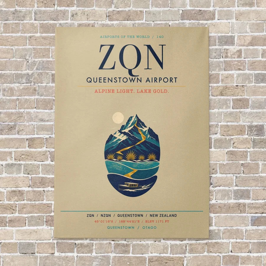 Queenstown Airport ZQN vertical canvas print - no frame - beige background