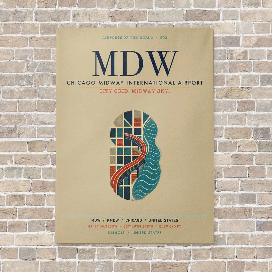 Chicago Midway International Airport MDW vertical canvas print - no frame - beige background