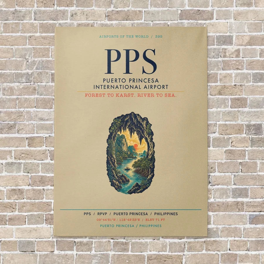 Puerto Princesa International Airport PPS vertical canvas print - no frame - beige background
