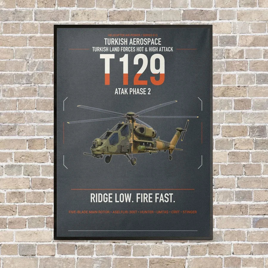 Turkish Aerospace T129 ATAK Phase 2 vertical canvas print - framed - gray background