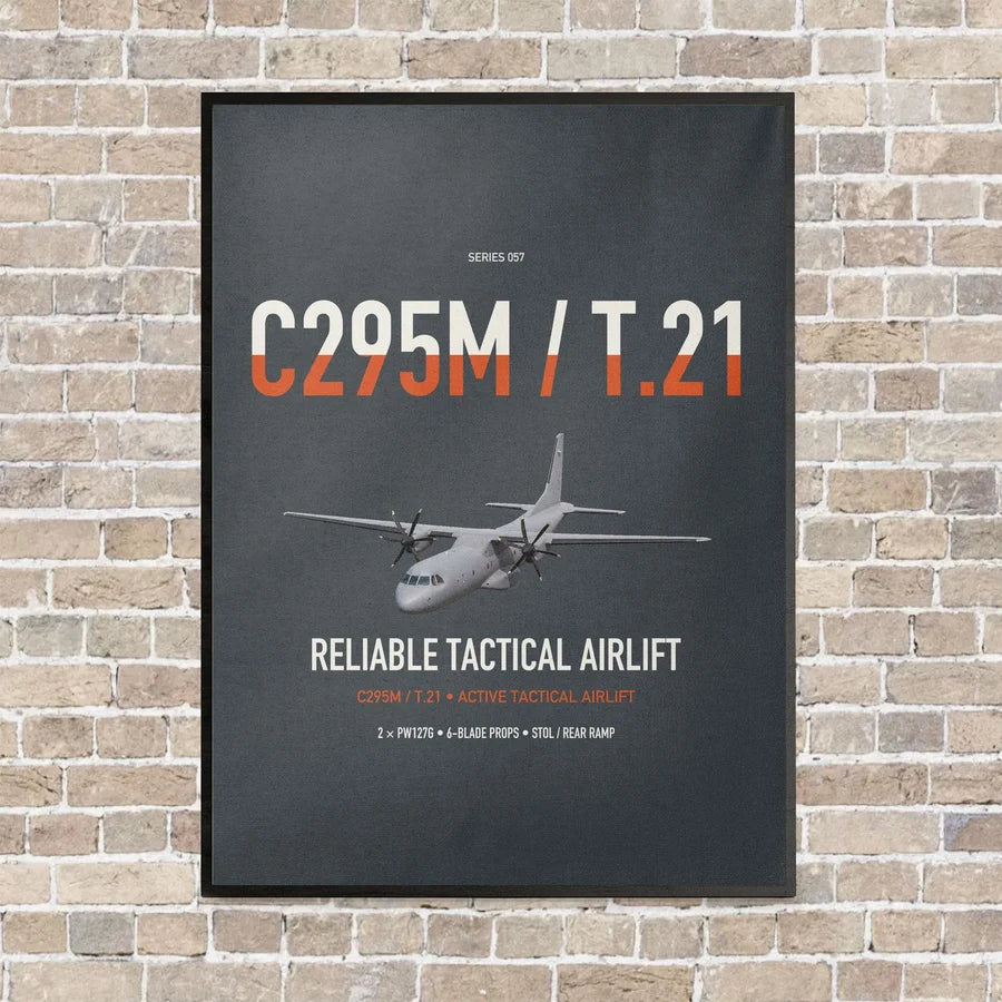 Airbus C295M T.21 vertical canvas print - framed - gray background