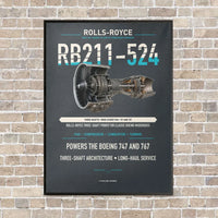 Thumbnail for RB211-524 vertical canvas print - framed - gray background