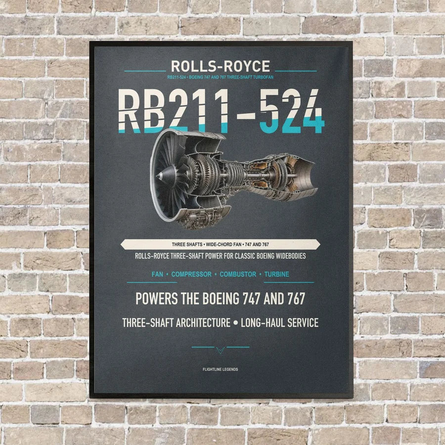 RB211-524 vertical canvas print - framed - gray background