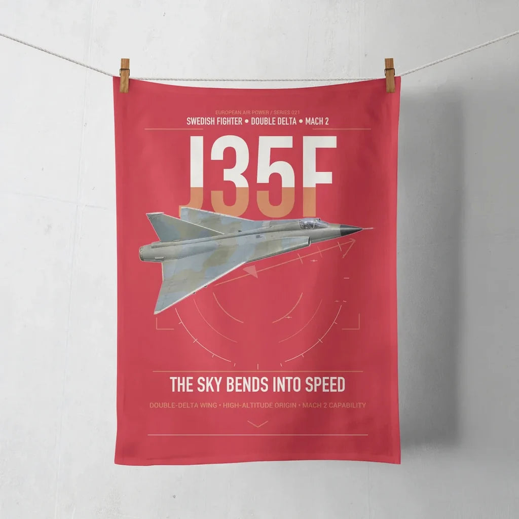 Saab J 35F Draken design on red towel
