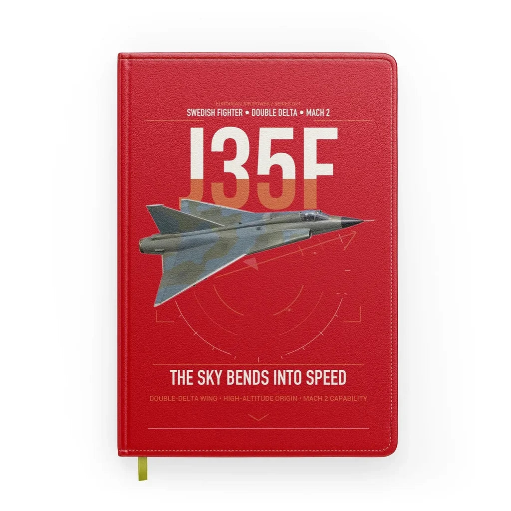 Saab J 35F Draken design on red notebook