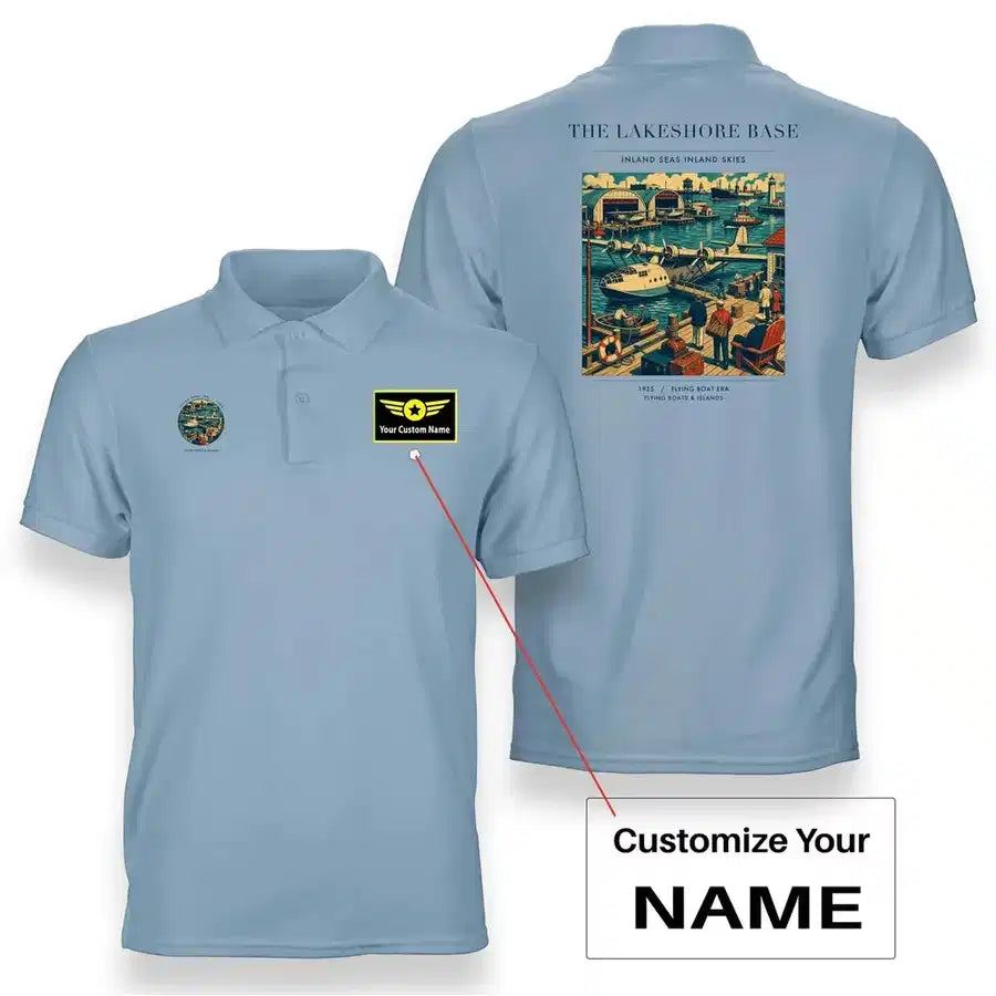 VINTAGE G4071 - The Lakeshore Base - Double-Side Polo T-Shirt design on lightblue+name