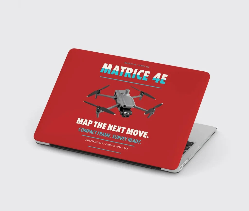 DJI Matrice 4E design on red MacBook case
