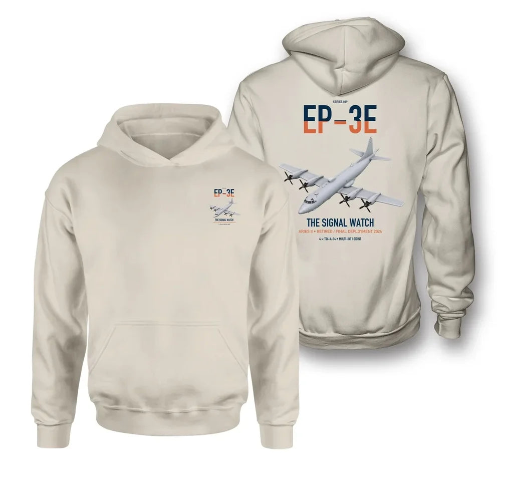 EP-3E ARIES II design on khaki double-side hoodie, double-side print