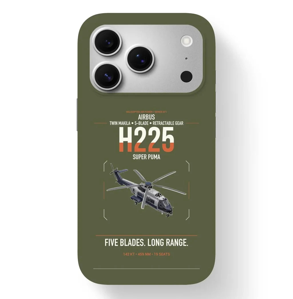 Airbus H225 design on green army magsafe iphone case, for iPhone 17 Pro