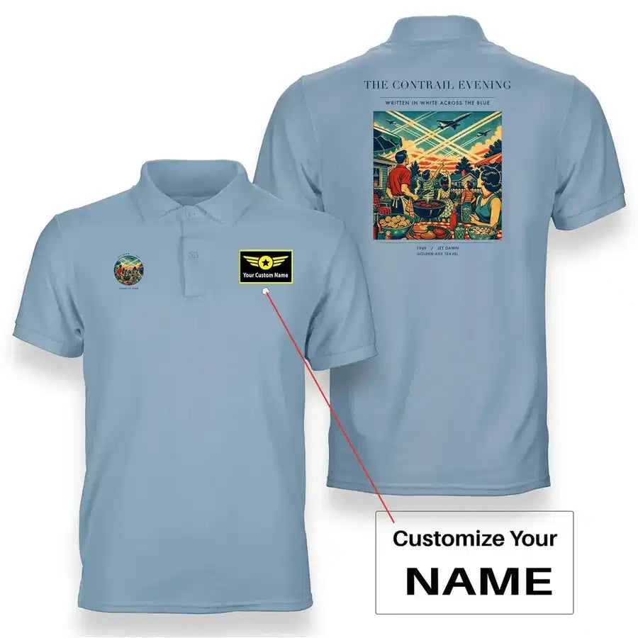 VINTAGE G4135 - The Contrail Evening - Double-Side Polo T-Shirt design on lightblue+name