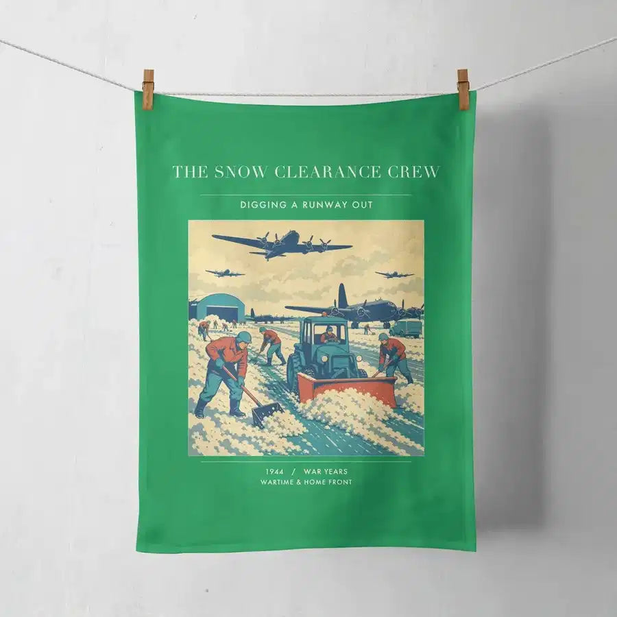 VINTAGE G4523 - The Snow Clearance Crew - Designed Towels design on green