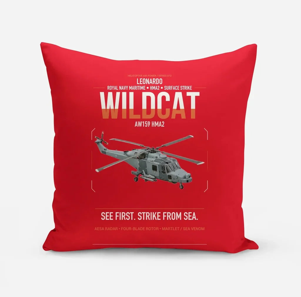 Leonardo AW159 Wildcat HMA2 design on red pillow