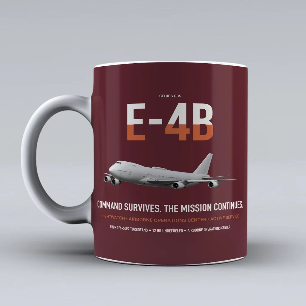 E-4B Nightwatch design on dark red ceramic mug, double-side print