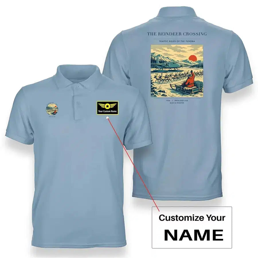 VINTAGE G4350 - The Reindeer Crossing - Double-Side Polo T-Shirt design on lightblue+name