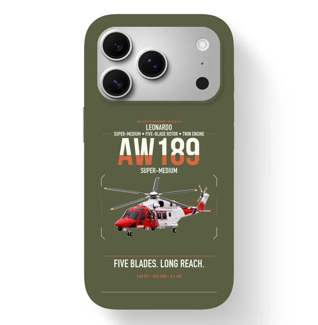 Leonardo AW189 design on green army magsafe iphone case, for iPhone 17 Pro