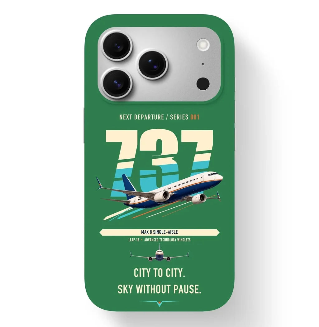 Boeing 737 MAX 8 design on green magsafe iphone case