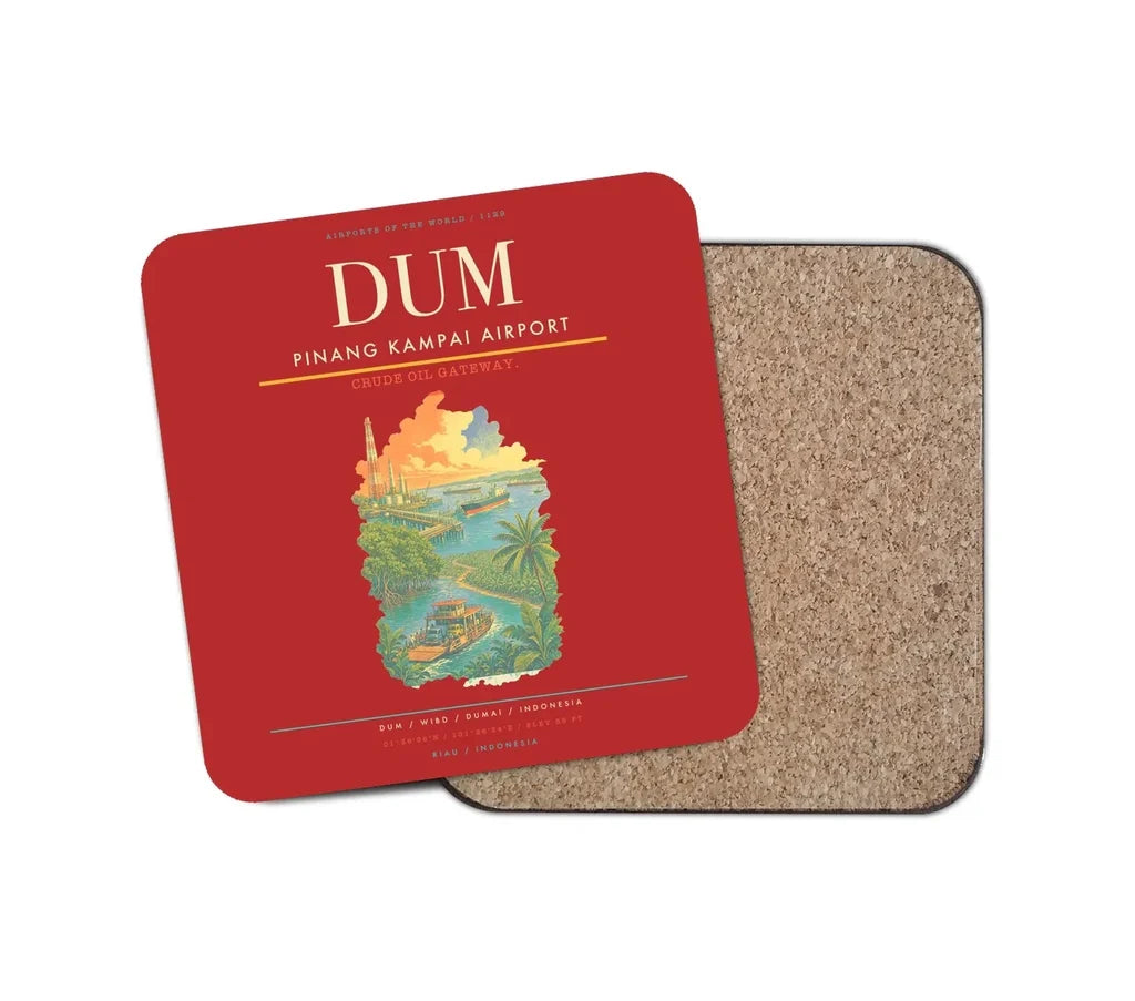 Pinang Kampai Airport (DUM) design on red 1 piece coaster