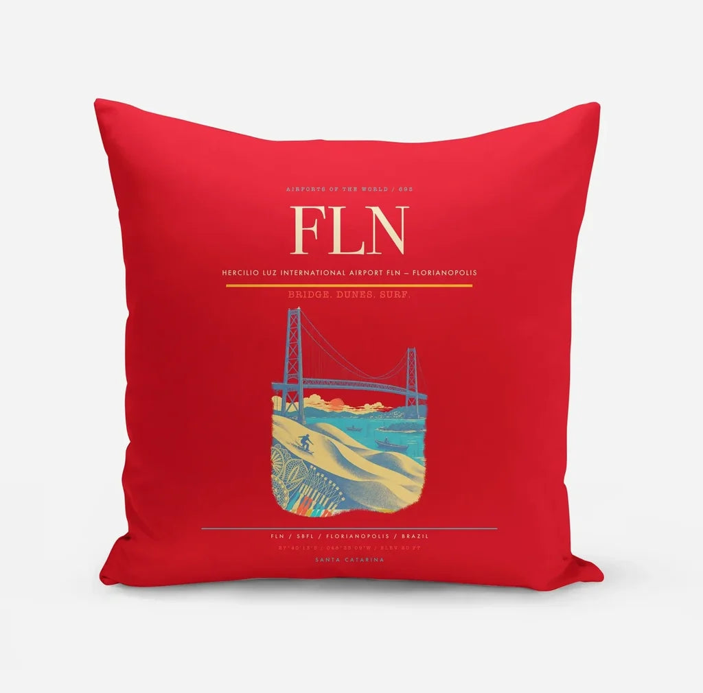 Hercilio Luz International Airport (FLN) design on red pillow