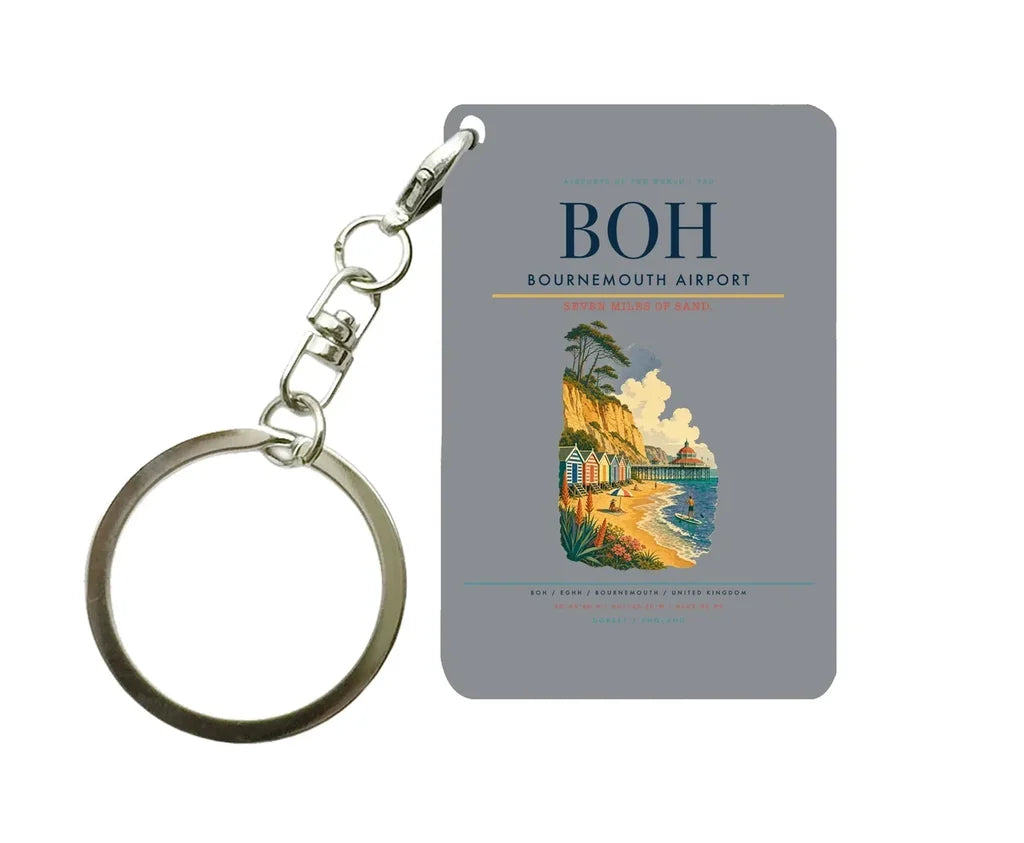 Bournemouth Airport (BOH) design on gray key chain