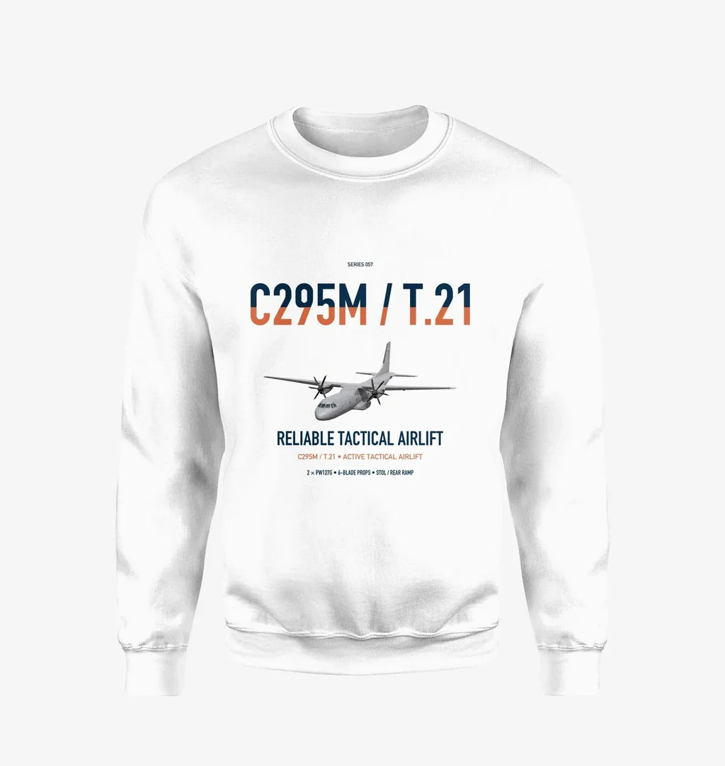 Airbus C295M T.21 design on white sweatshirt