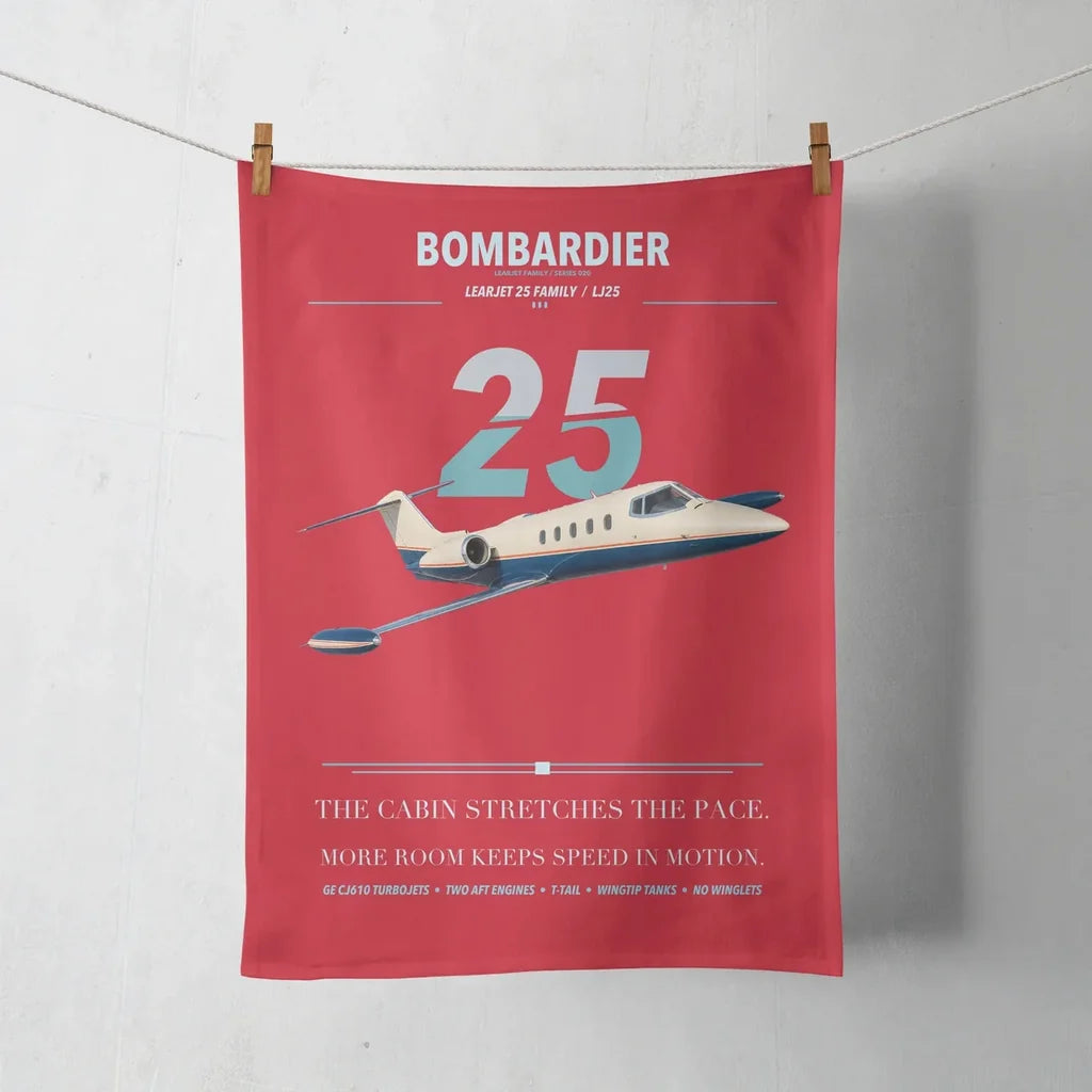 Bombardier Learjet 25 design on red towel