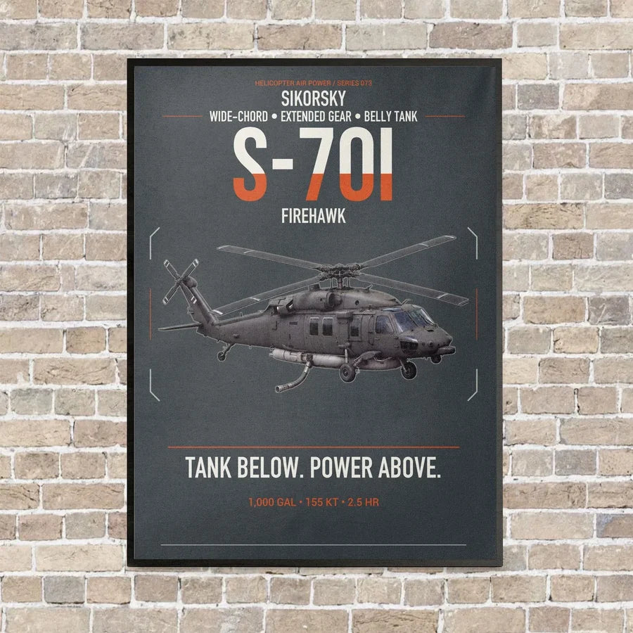 Sikorsky S-70i FIREHAWK vertical canvas print - framed - gray background