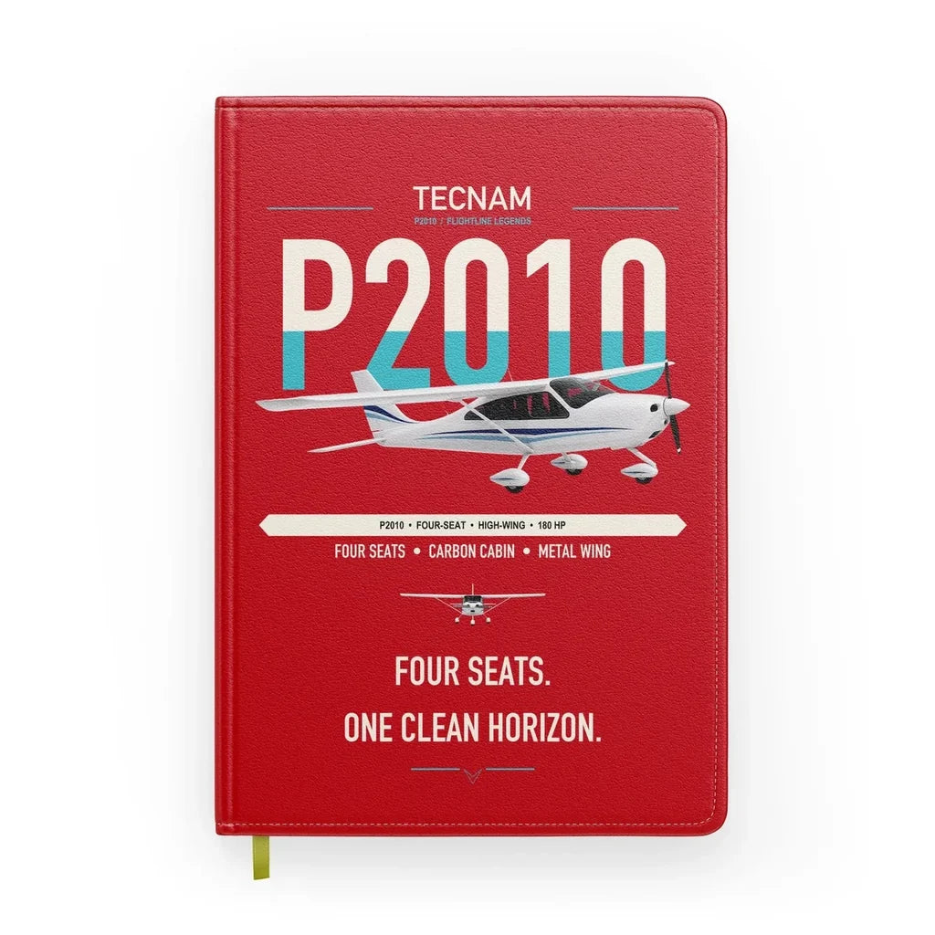 Tecnam P2010 design on red notebook