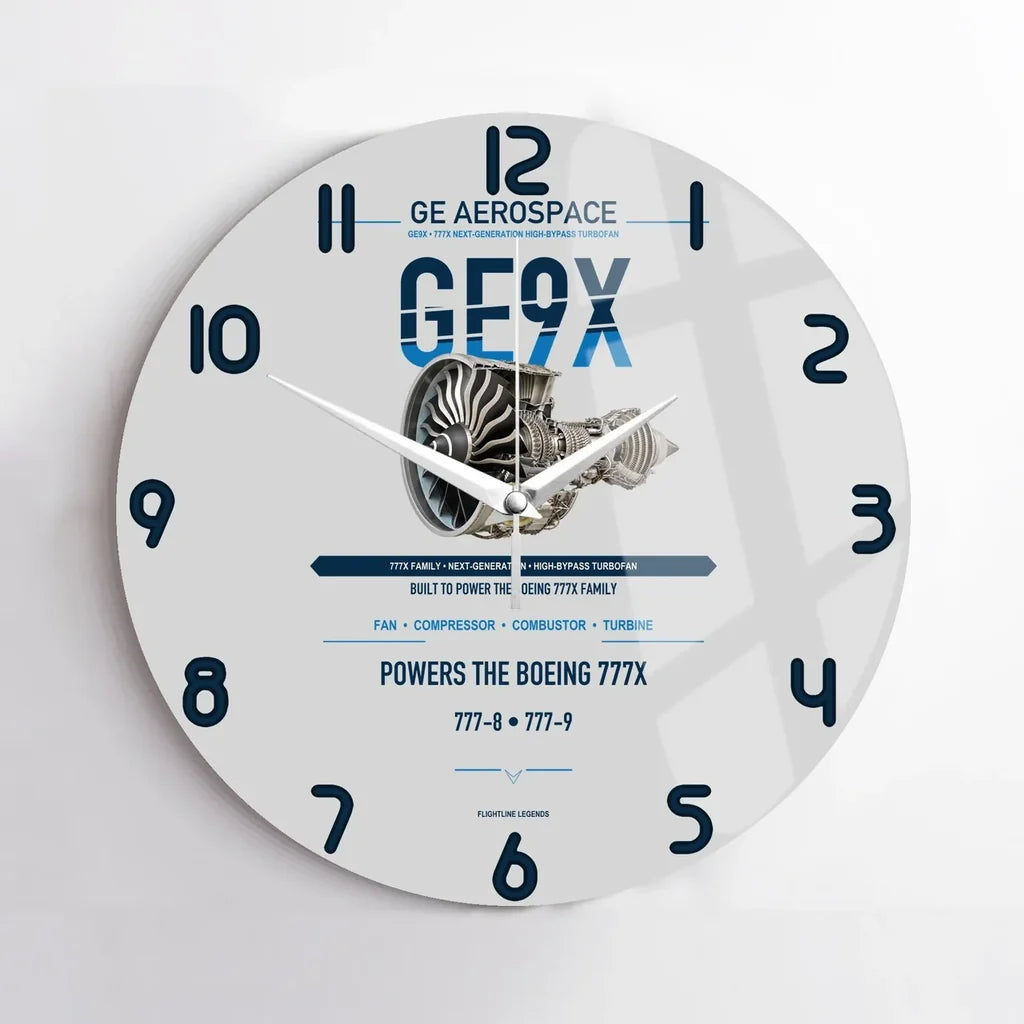 GE9X design on light gray no frame wall clock
