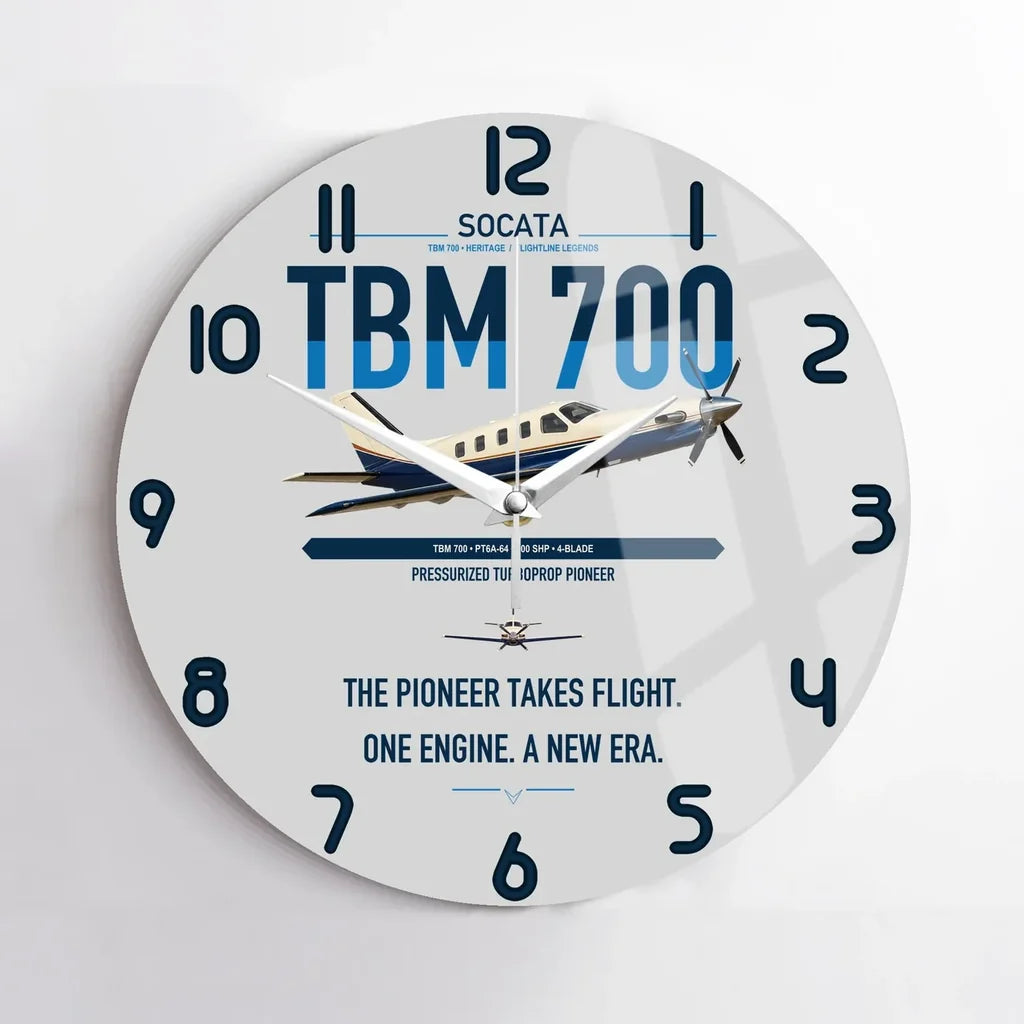 Socata TBM 700 design on light gray no frame wall clock