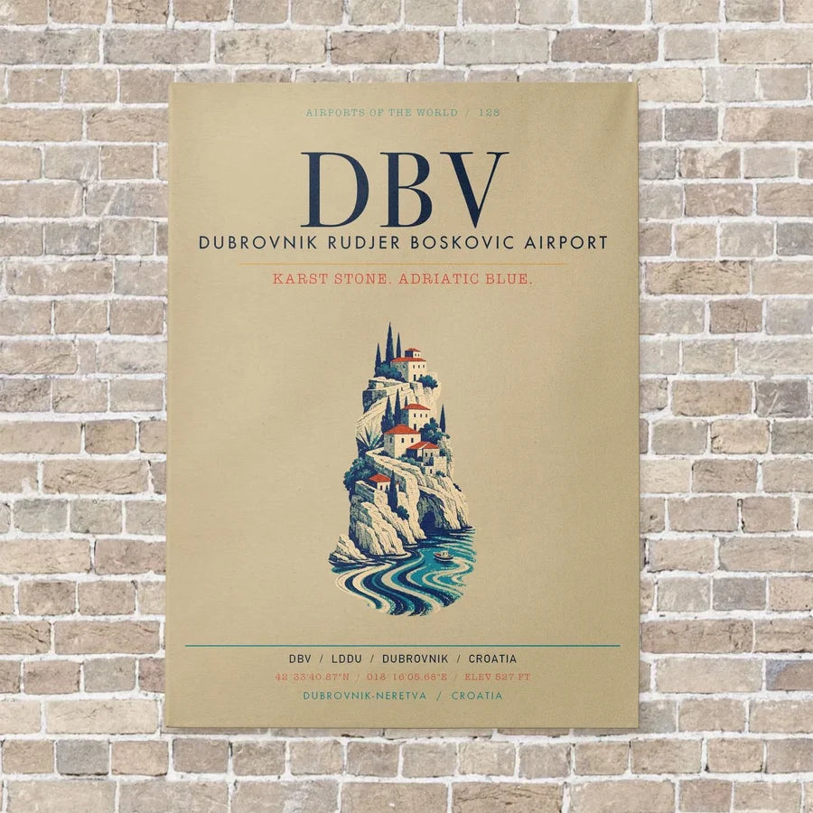 Dubrovnik Ruđer Bošković Airport DBV vertical canvas print - no frame - beige background