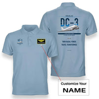 Thumbnail for Douglas DC-3 design on light blue+name double-side polo t-shirt, double-side print