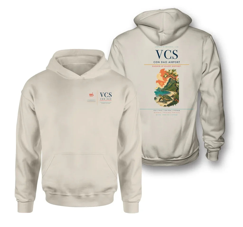 Con Dao Airport (VCS) design on khaki double-side hoodie