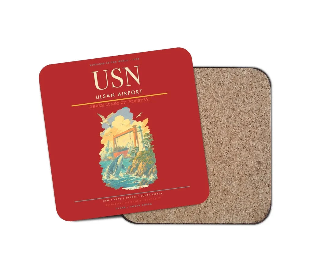 Ulsan Airport (USN) design on red 1 piece coaster