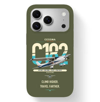 Thumbnail for Cessna 182 Skylane design on green army magsafe iphone case, for iPhone 17 Pro
