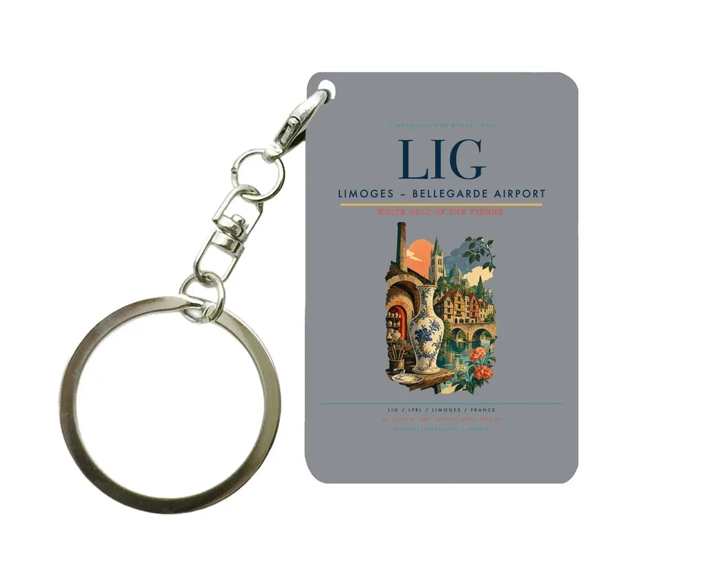 Limoges – Bellegarde Airport (LIG) design on gray key chain