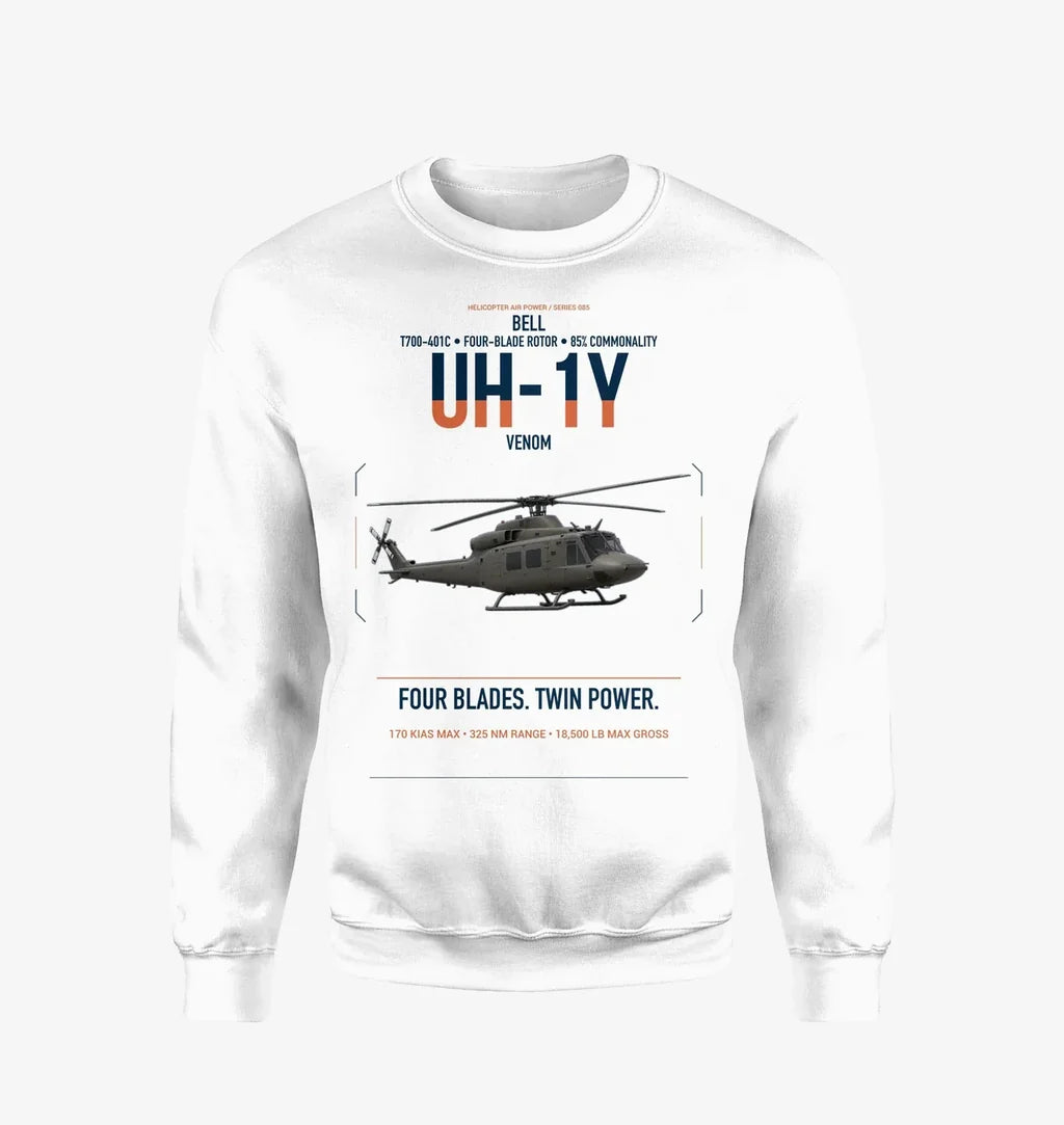 Bell UH-1Y Venom design on white sweatshirt