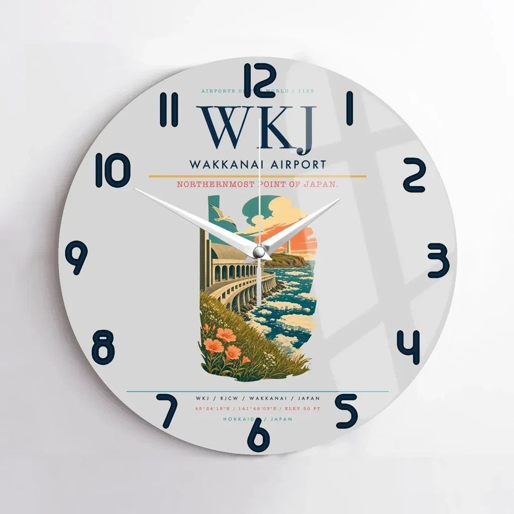 Wakkanai Airport (WKJ) design on light gray no frame wall clock