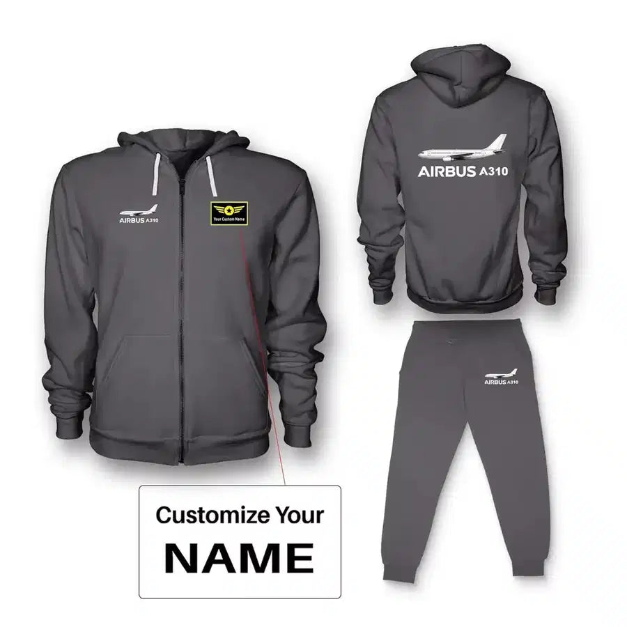 The Airbus A310 Zipped Hoodie - Dark Gray + Name (Customizable)