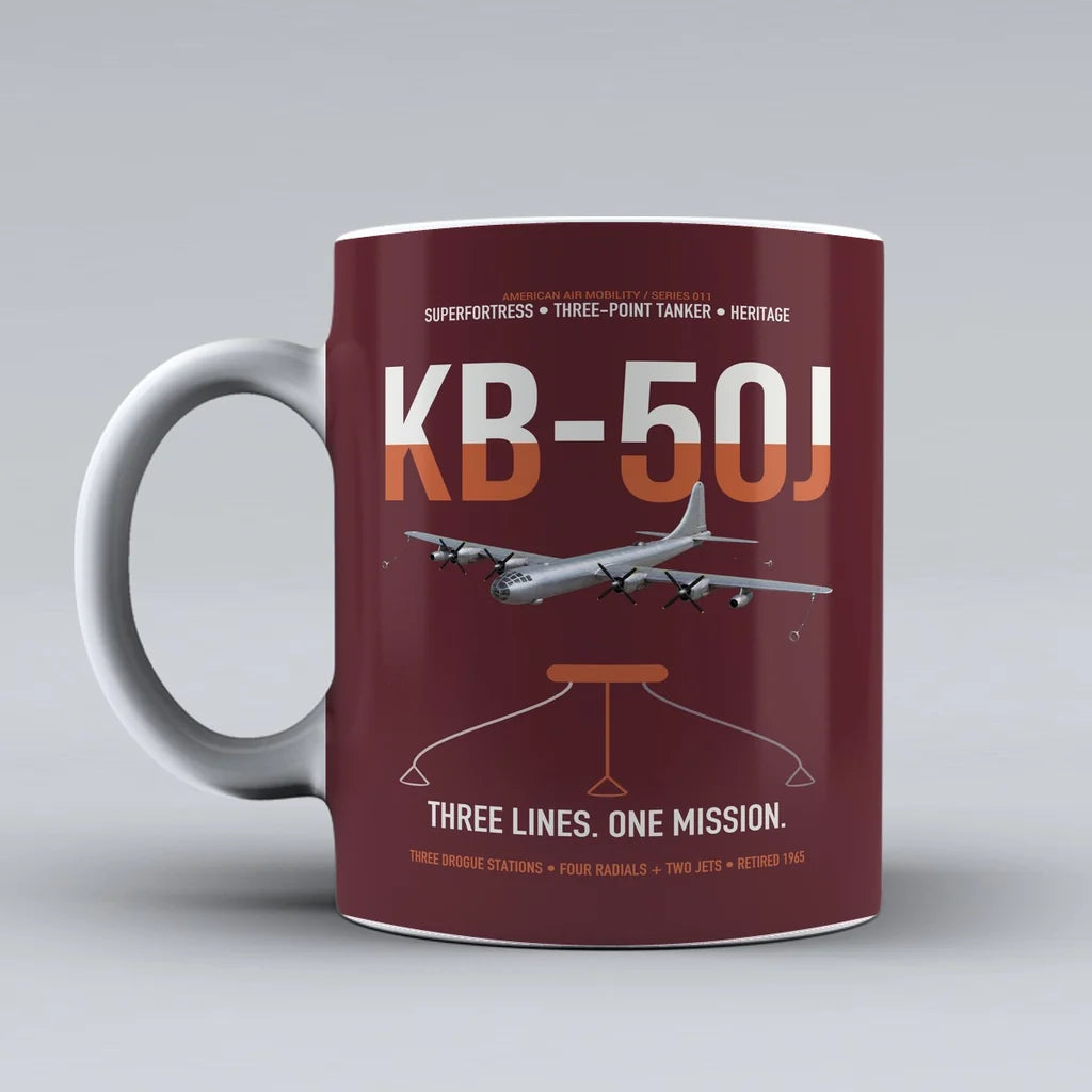 KB-50J Superfortress design on dark red ceramic mug, double-side print