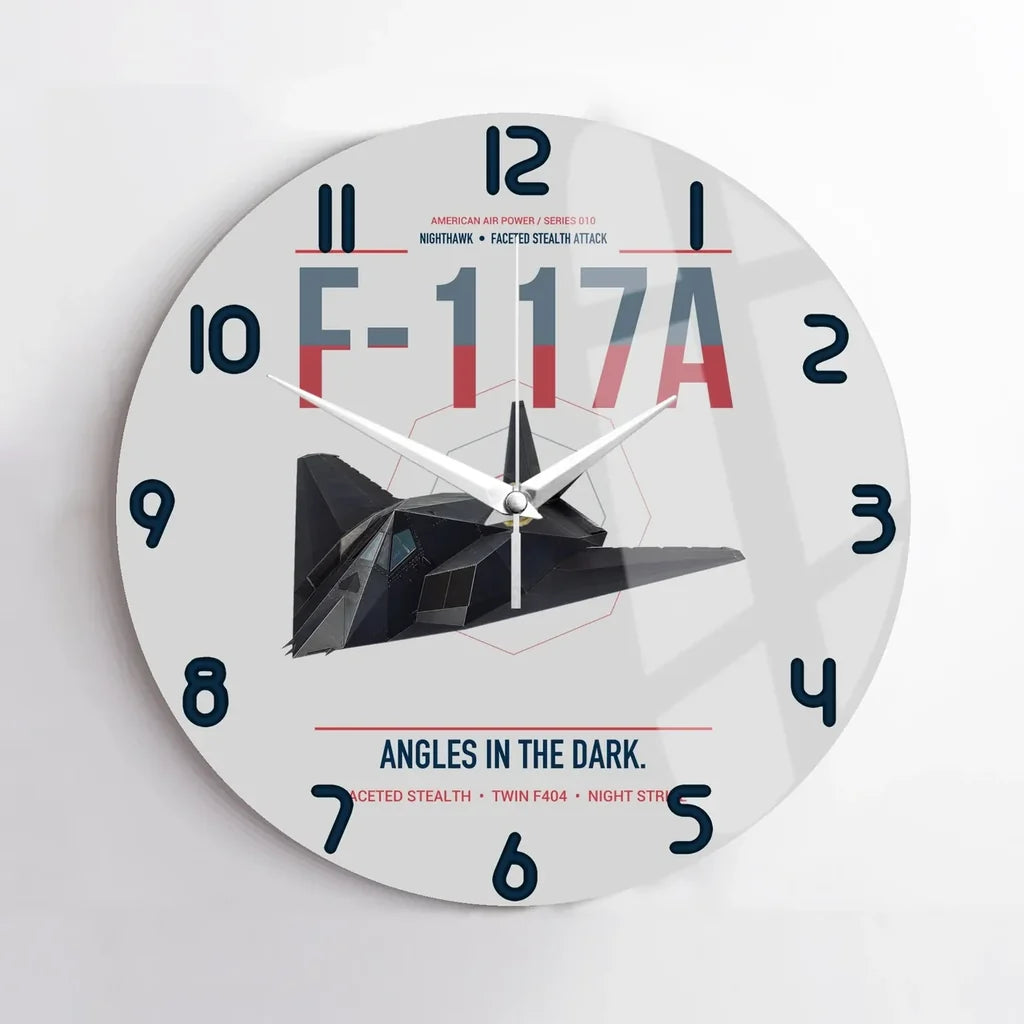 F-117A Nighthawk design on light gray no frame wall clock