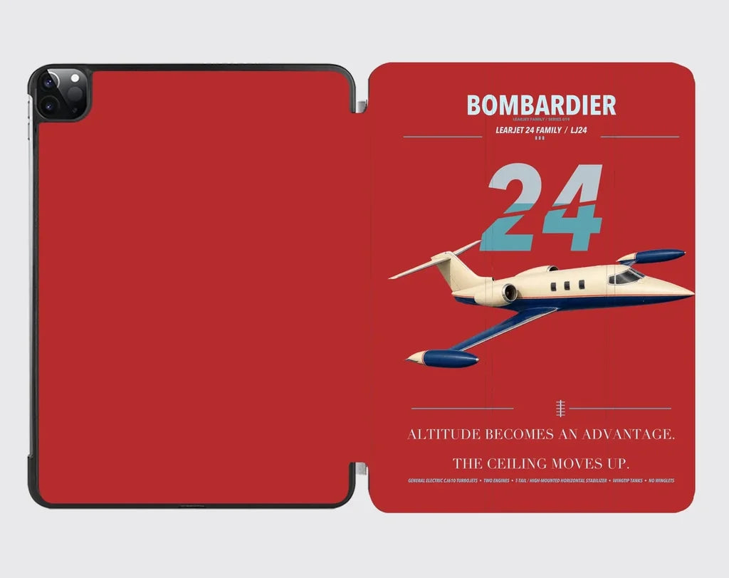 Bombardier Learjet 24 design on red ipad tablet case