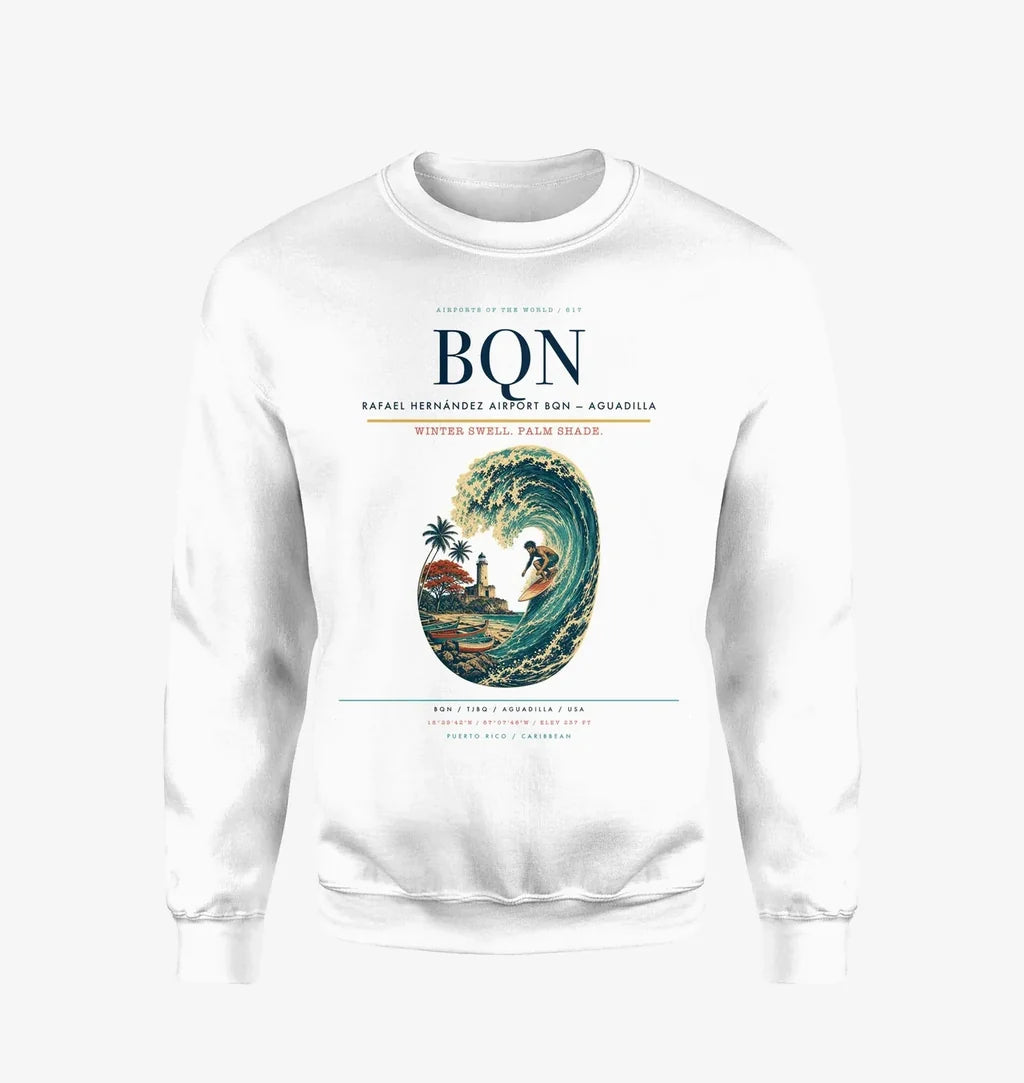 Rafael Hernández Airport (BQN) design on white sweatshirt