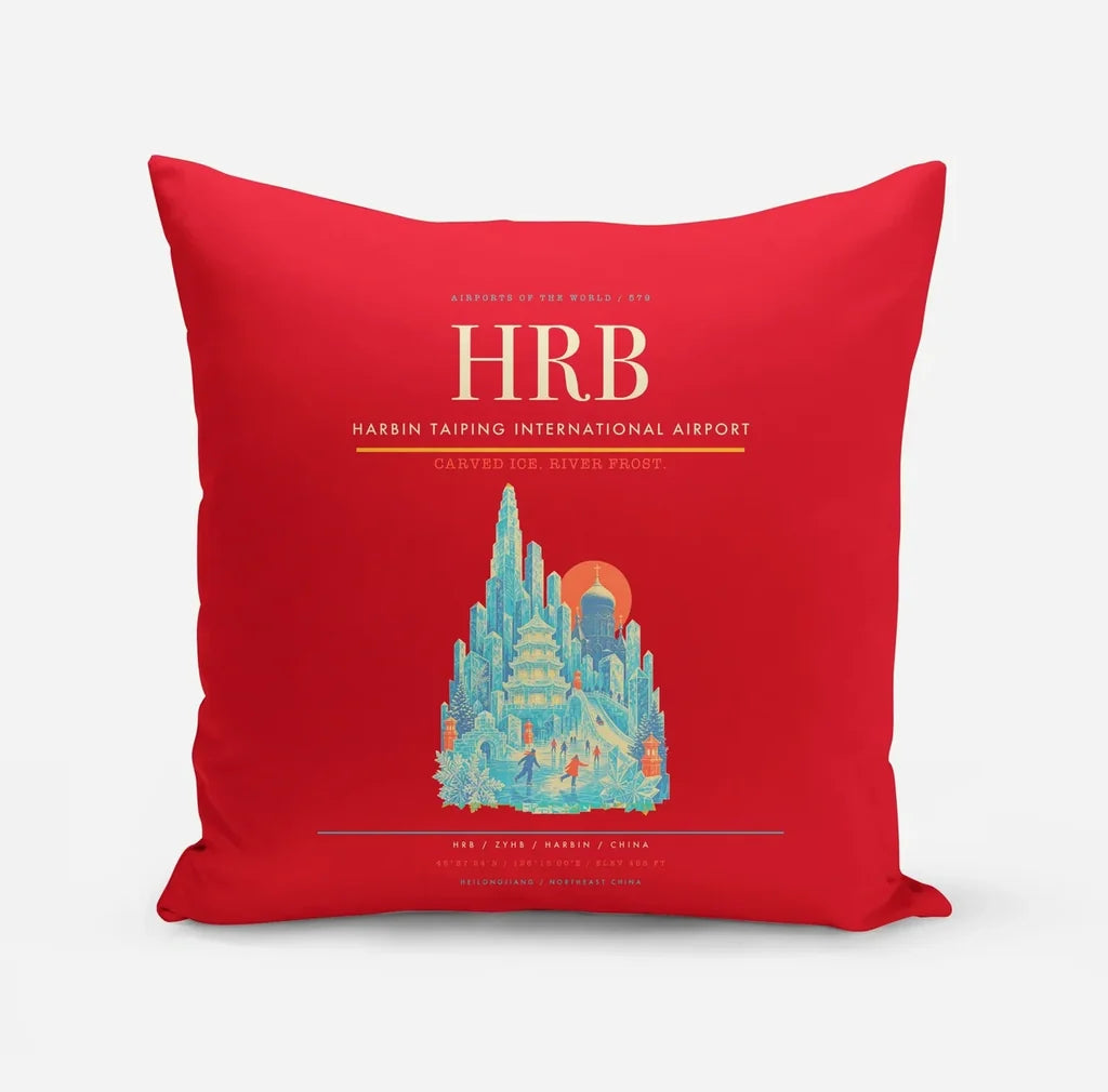 Harbin Taiping International Airport (HRB) design on red pillow