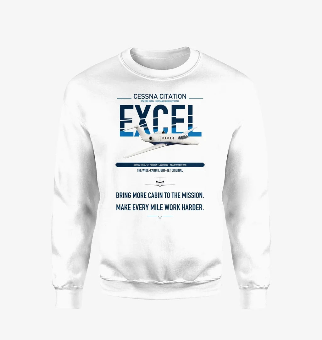 Cessna Citation Excel design on white sweatshirt