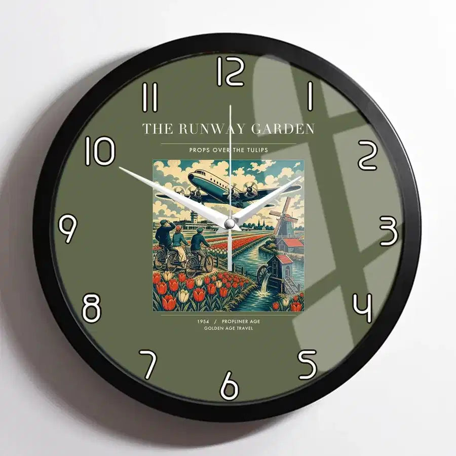 VINTAGE G4089 - The Runway Garden - Designed Wall Clocks design on greenarmy framed