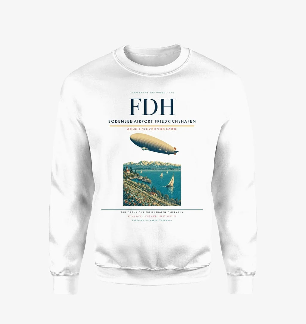 Bodensee-Airport Friedrichshafen (FDH) design on white sweatshirt