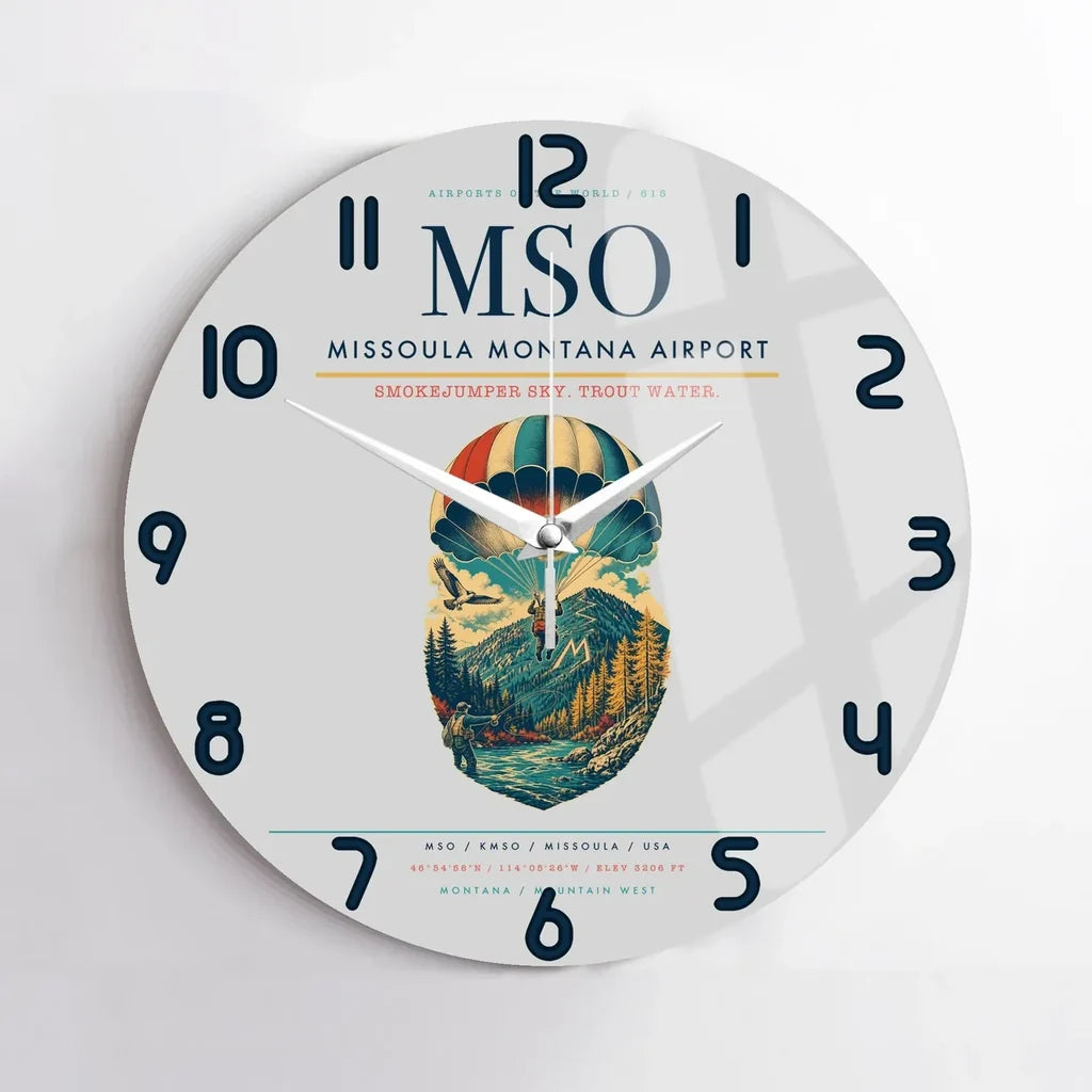 Missoula Montana Airport (MSO) design on light gray no frame wall clock