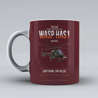 Thumbnail for Westland Wasp HAS1 design on dark red ceramic mug, double-side print