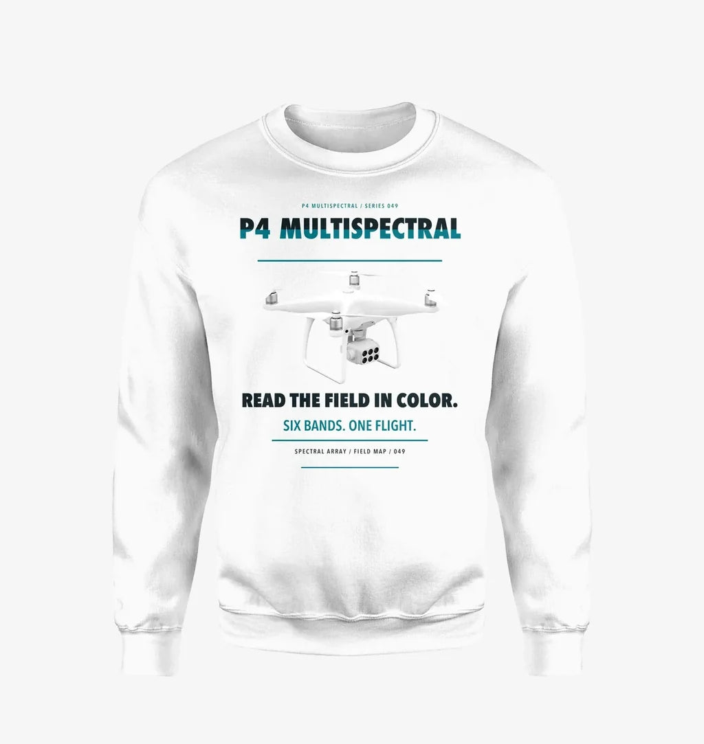 DJI P4 Multispectral design on white sweatshirt