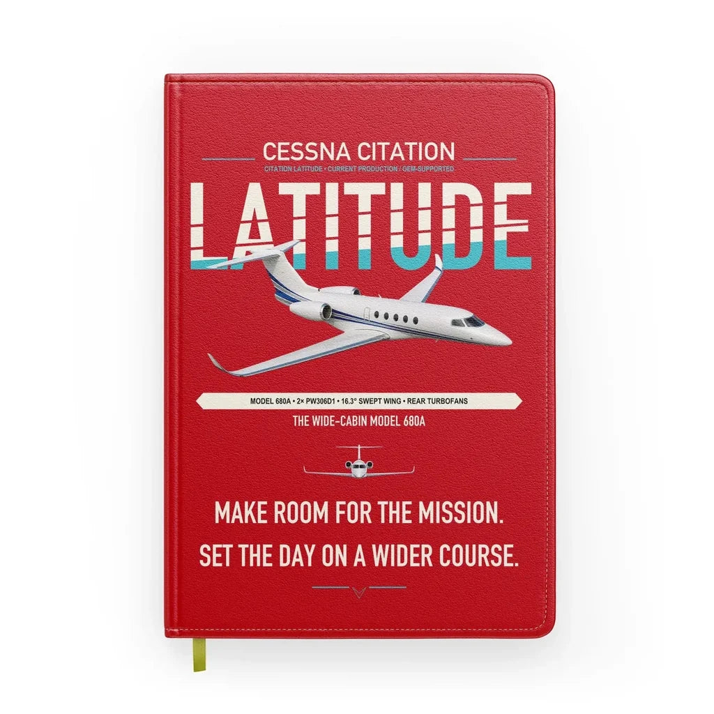 Cessna Citation Latitude design on red notebook